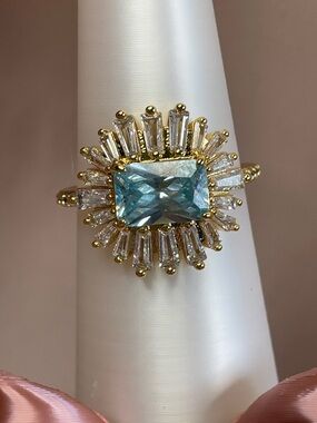 Bomb Party "Rustic Glam" RG37353 Aquamarine on Gold Plating Size 8